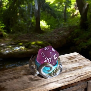Painted 3D small gold silver teal metallic dragon dice guardian / 3d dragon dice buddy / 3d printed d20 dice guardian