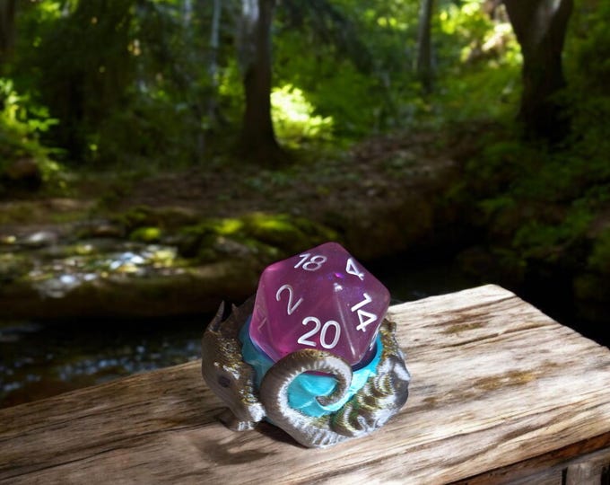 Painted 3D small gold silver teal metallic dragon dice guardian / 3d dragon dice buddy / 3d printed d20 dice guardian