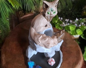 Hand painted 3D cat kitten dice tower / cat and crystals dice tower / 3d printed d20 dice tower roller
