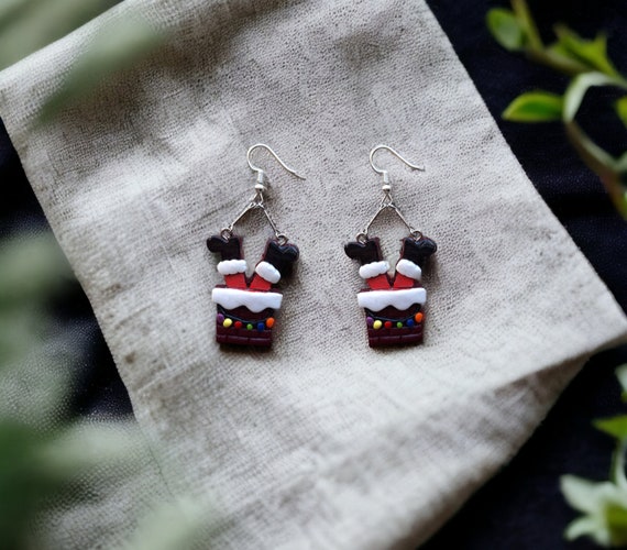 Kawaii Clay Santa Claus Earrings Polymer Clay Chimney Santa