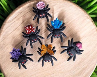 Hand painted 3D small spiders / 3d printed spider insect animals / floral holiday halloween spider knick knack Fidget figurines butterfly