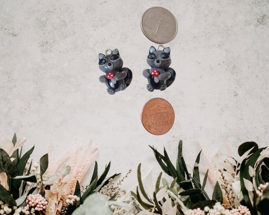 Kawaii Raccoon Charms / Polymer Clay Raccoon With Mushroom Charms ...