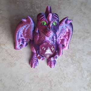 Painted 3D printed pink purple metallic dragon paws dice guardian / 3d dragon dice buddy / 3d printed d20 dice guardian