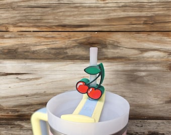Painted 3D fruit cherry straw buddy charm tumbler accessories / tumbler charm straw buddy / kawaii red cherries straw topper charm
