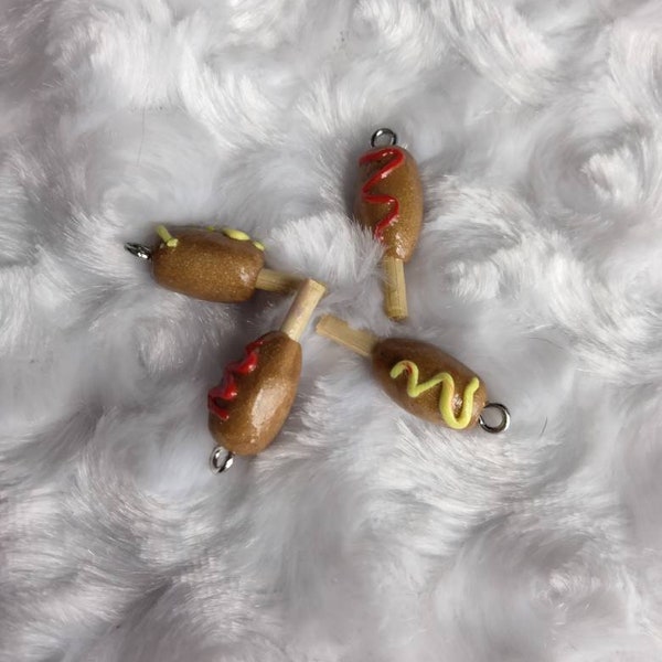 Kawaii corn dog charms / polymer clay hot dog charms / kawaii charms / kawaii food jewelry