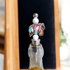 Silicone beaded brown horse wine stopper / horse in feathers wine stopper /  beaded silicone wine stopper top