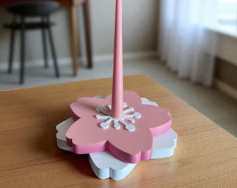 Pink white sakura flower yarn spinner / 3d cherry blossom floral yarn spinner figurine knick knack yarn spinner knitting crochet accessory