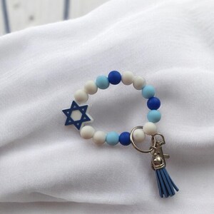 Llavero de silicona con cuentas para la muñeca / llavero religioso con cuentas de Hanukkah judía / llavero con escena de la estrella de David, accesorio para bolso, llavero de regalo