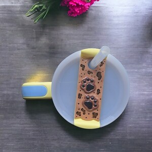 Polymer clay straw tag tumbler topper / clay tumbler accessories / leopard print tumbler topper straw tag / paw print tumbler accessories