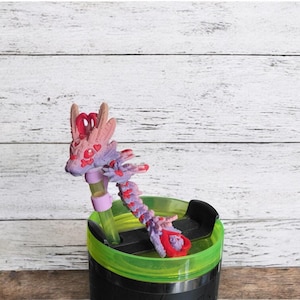 Painted 3D ombre and red light heart dragon straw cap / 3d printed dragon animals / lightheart dragon straw topper cover Fidget figurine