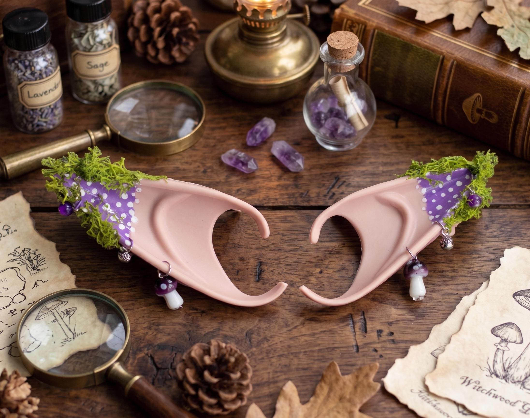 Purple Toadstool Rubber Fairy Pixie Elf Ears / Halloween Costume