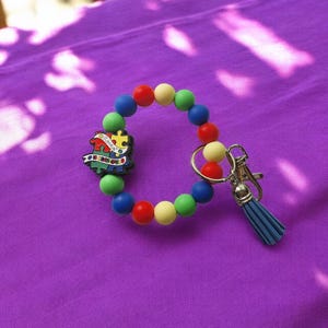Silicone beaded wristlet keychain / different is beautiful silicone beaded wristlet keychain / autism bag accessories key chain