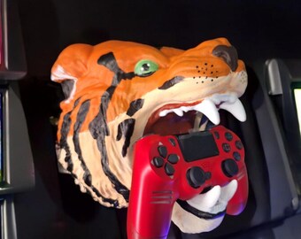 Hand painted 3D tiger head controller holder / wall mount game controller holder / 3d printed tabletop controller holder gaming accessories