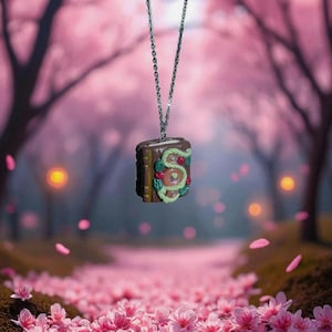 Polymer clay locket book necklace / handmade hand molded fantasy forest book pendant / rose vine wizard book jewelry gift
