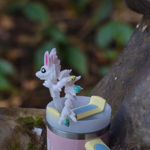 Hand painted 3D easter bunny dragon straw cap / 3d printed dragon animals /  spring easter egg tadling straw topper cover Fidget figurines