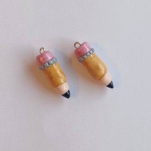 Kawaii pencil charms / polymer clay pencil pen charms / kawaii school teacher charms / kawaii teacher jewelry