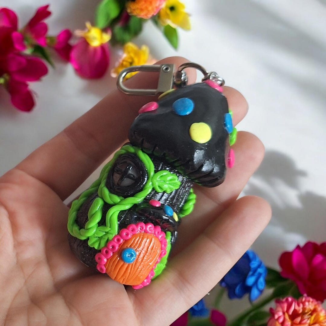 Polymer Clay Mushroom Toadstool Keychain Jar / Cottage Core Black and ...