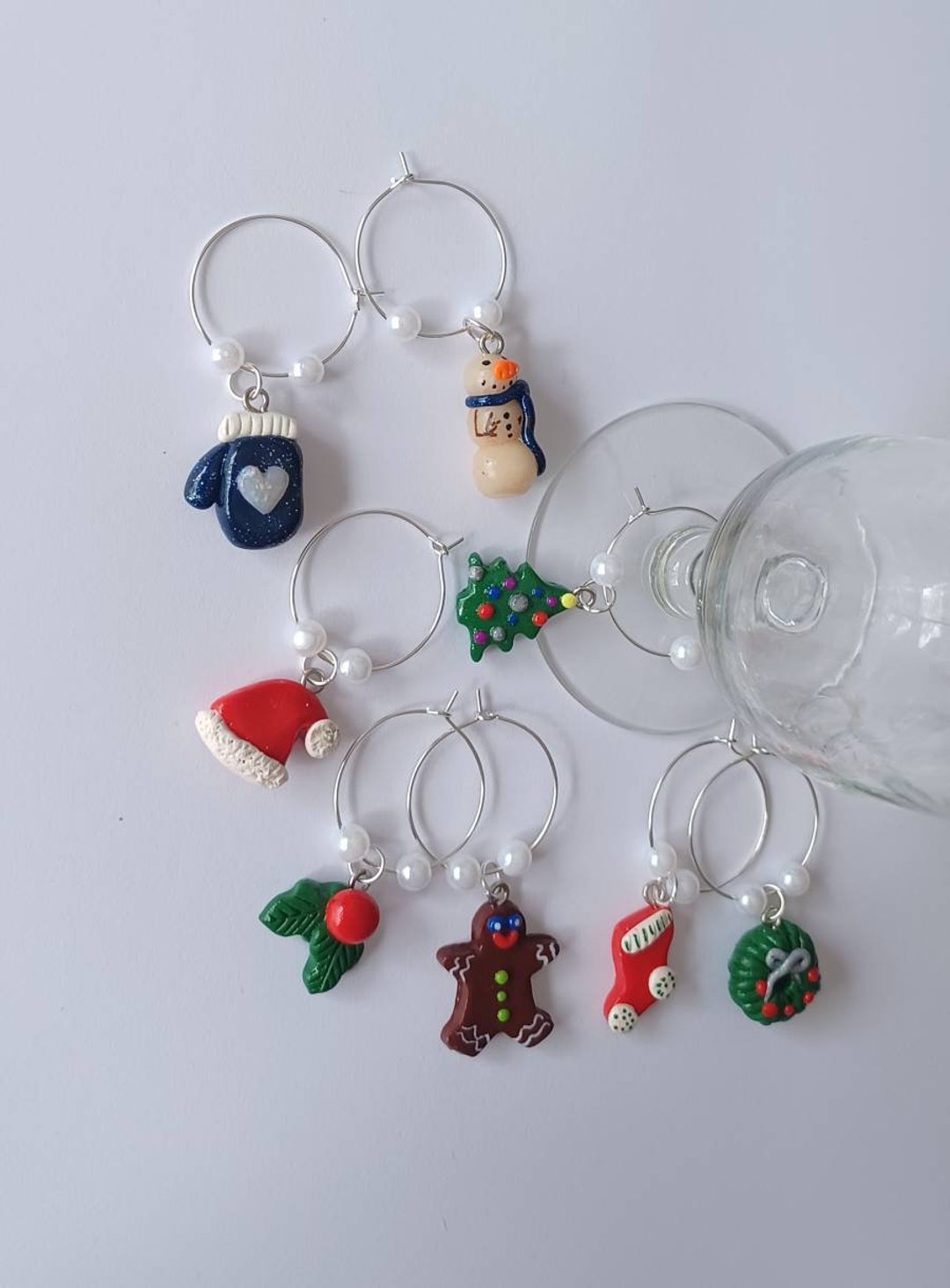 Set of 8 Christmas Wine Charms / Holiday Wine Charms / Snowman Wine
