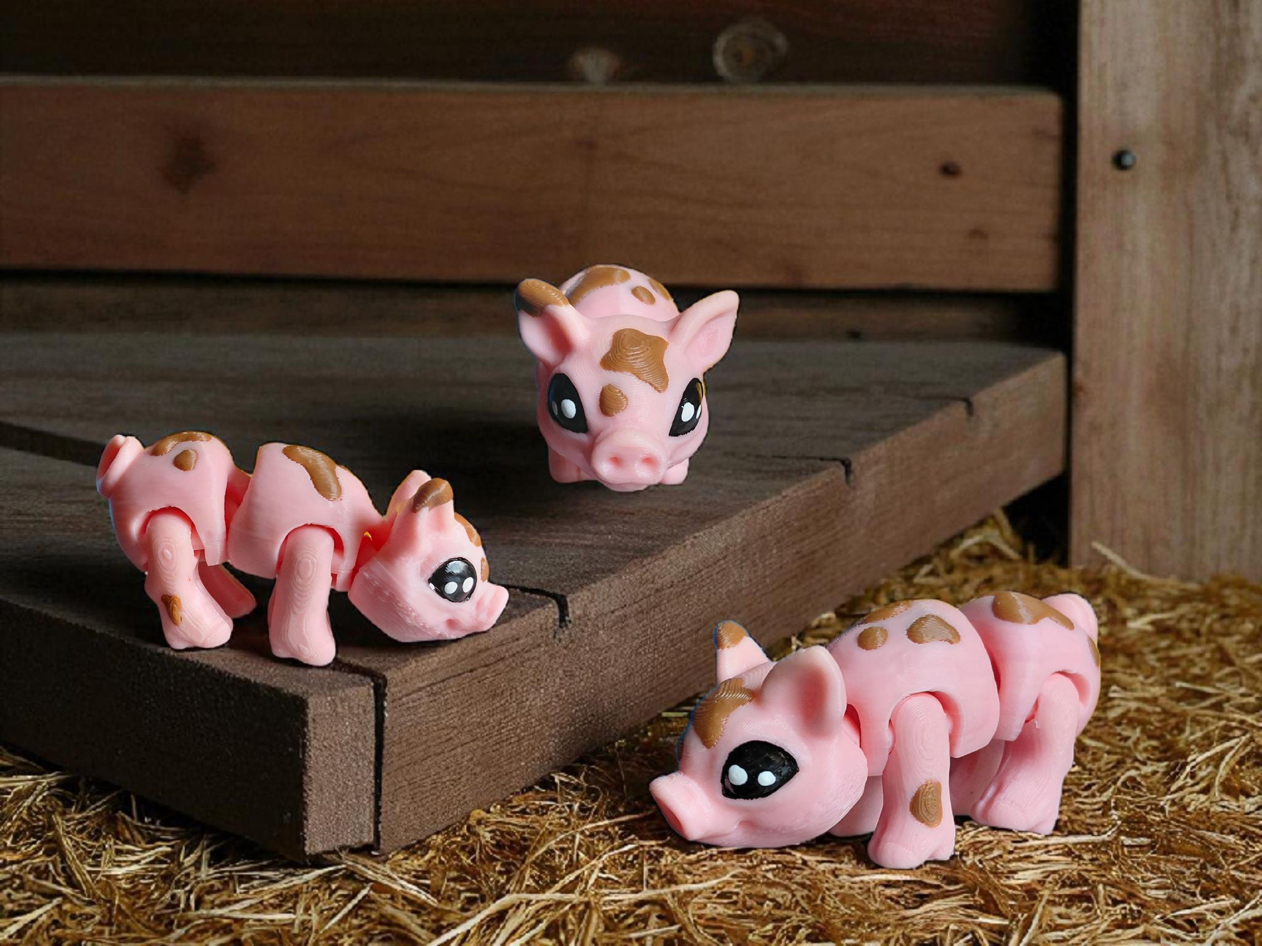 Painted 3d Flexi Muddy Pig Animal / 3d Printed Western Farm