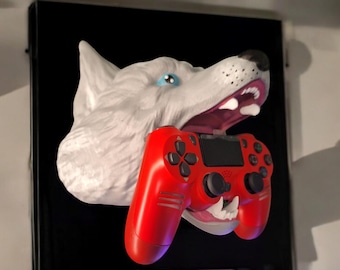 3D printed wolf head controller holder / wall mount game controller holder / 3d printed tabletop controller holder gaming accessories
