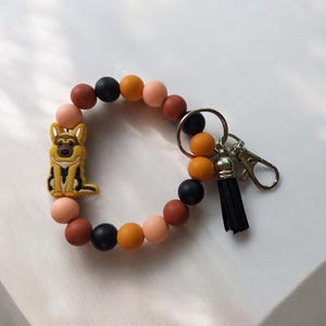 Llavero de silicona con cuentas para la muñeca, diseño de pastor alemán o cachorro de perro, llavero de silicona con cuentas para la muñeca, accesorio para bolso de mamá de perro, llavero de regalo