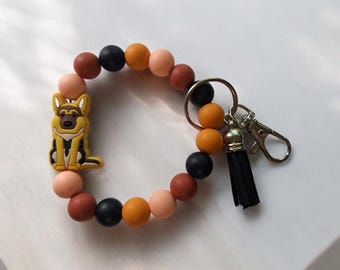 Porte-clés bracelet en perles de silicone berger allemand / chien chiot porte-clés bracelet en perles de silicone / chien maman sac accessoires porte-clés cadeau