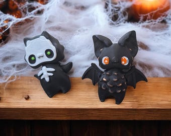 Pipistrello scheletrico 3D dipinto a mano / scheletro di pipistrello nero stampato in 3D / figurina di animale, soprammobile, decorazione spettrale di Halloween