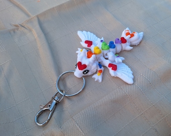 3D articulated light heart dragon keychain / 3d printed dragon animals / rainbow heart dragon knick knack Fidget figurines key chain