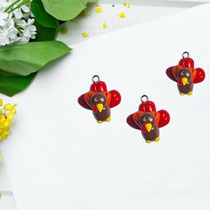 Kawaii red orange turkey charms / polymer clay turkey bird charms / clay holiday charms / clay thanksgiving turkey jewelry stitch marker