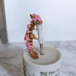 Painted 3D floral sakura dragon straw cap / 3d printed dragon animals / cute sakura straw topper cover Fidget figurines
