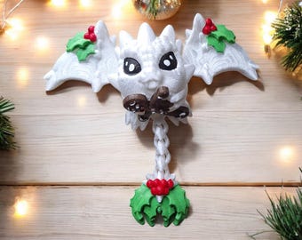 3D articulated christmas dragon cinderling / 3d printed gingerbread holly dragon animals / baby dragon knick knack Fidget figurines imp