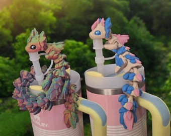 Painted 3D articulated rainbow rubikuro dragon straw cap / 3d printed baby rubikuro dragon animal dragon straw topper cover Fidget figurines