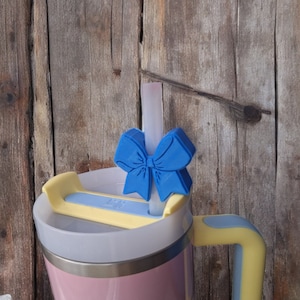 Hand painted 3D printed bow straw buddy charm tumbler accessories / tumbler charm straw buddy / ribbon bow straw topper charm