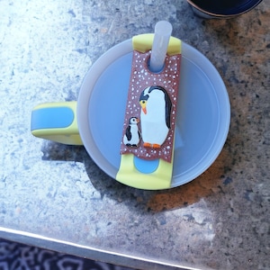 Polymer clay straw tag tumbler topper / clay tumbler accessories / winter penguin tumbler topper straw tag / penguin tumbler accessories