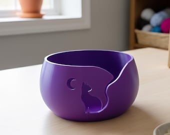 Cute halloween cat moon yarn bowl / 3d kitty kitten cat yarn bowl figurine knick knack yarn knitting crochet accessory