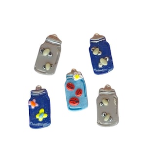 Kawaii Mason jar charms / polymer clay firefly charms / kawaii lady bug butterfly charms / Mason jar lightning bug charms