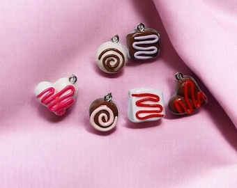 Kawaii clay love valentine chocolate charms / polymer clay chocolate candy charms / kawaii food charms jewelry stitch marker progress keeper
