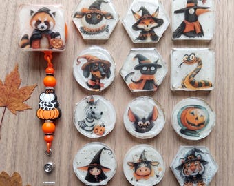 Beaded cute halloween animals badge reel / fall halloween orange medical school ID badge reel / gift for teacher nurse