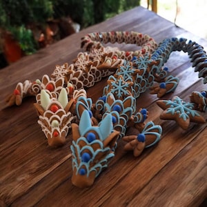 3D articulated christmas holiday gingerbread dragon / 3d printed holiday candy snowflake dragon animals desk pet
