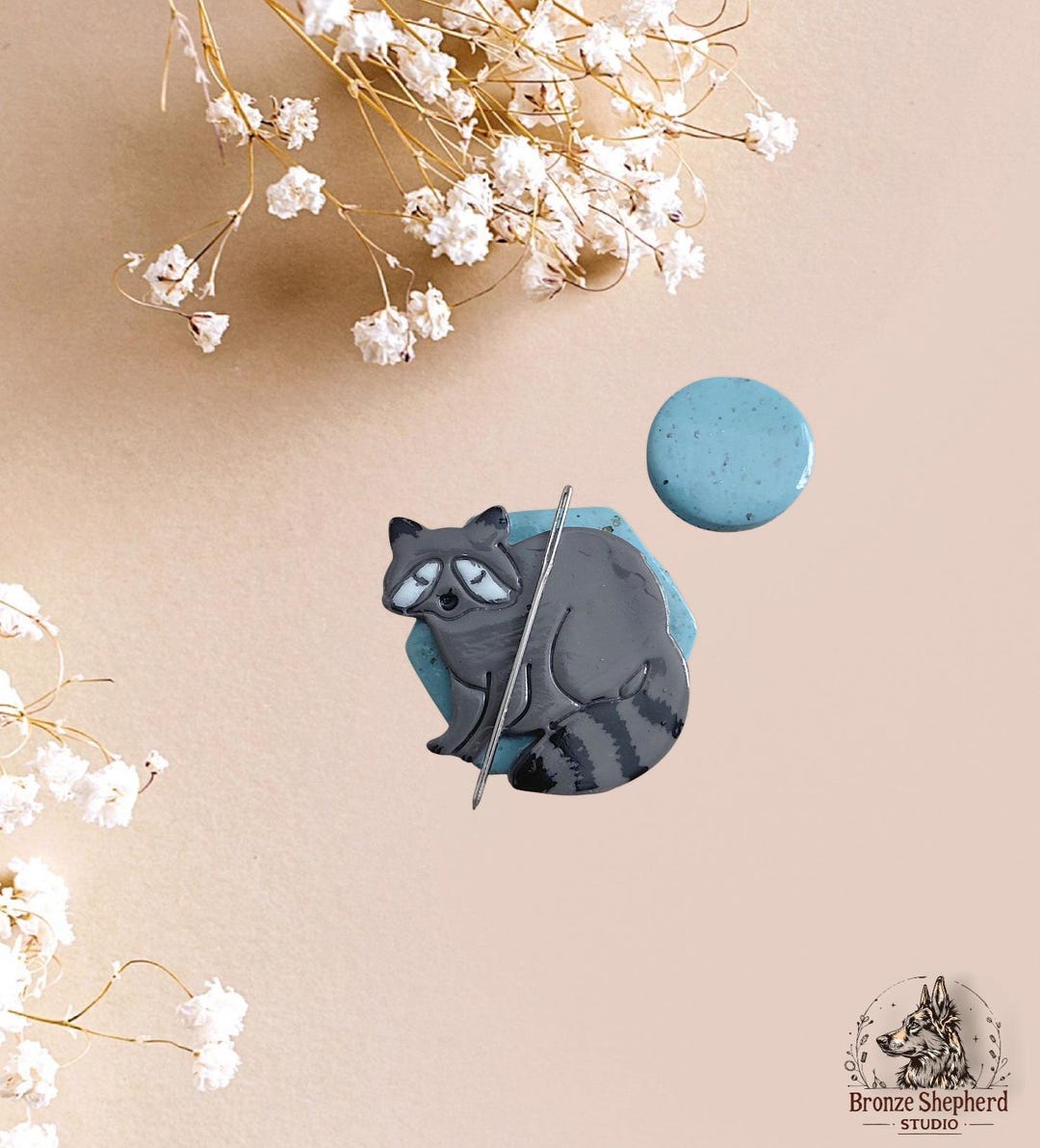 Handmade Polymer Clay Magnetic Raccoon Needle Minder / Turquoise ...
