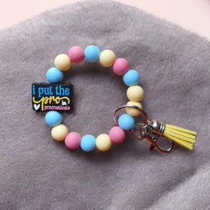 Silicone beaded wristlet keychain I put the pro in procrastination / silicone beaded wristlet keychain / bag accessories key chain gift
