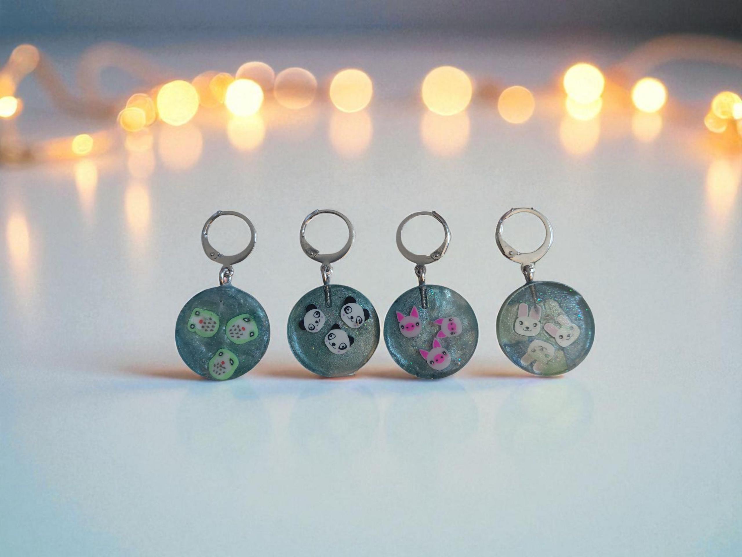 Stitch markers set 4 animal glitter / owl panda pig bunny stitchmarkers knitting accessory progress 