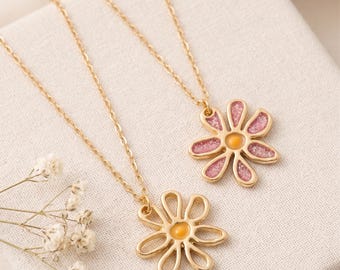 Halskette aus Edelstahl mit Senfkornmotiv (Symbol des Glaubens) / Halskette aus Edelstahl mit strukturierter Blume und Goldverzierung / Christlicher Schmuck mit Senfkornmotiv