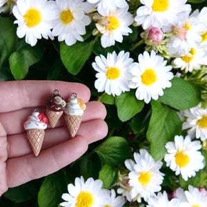 Polymer clay ice cream charms / cute kawaii food jewelry / ice-cream cone charm jewelry stitch marker progress keeper notions
