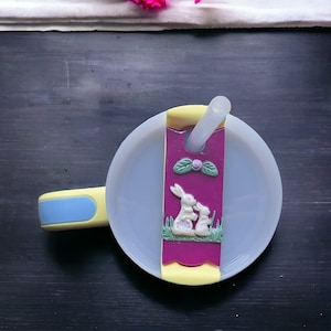 Polymer clay straw tag tumbler topper / clay tumbler accessories / floral bunny tumbler topper straw tag / animal rabbit tumbler accessories