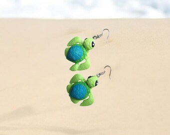 Handbemalte 3D Meeresschildkröte Ohrringe / 3D Schildkröte Meeresschildkröte / Meeresschildkröte / Meeresschildkröte