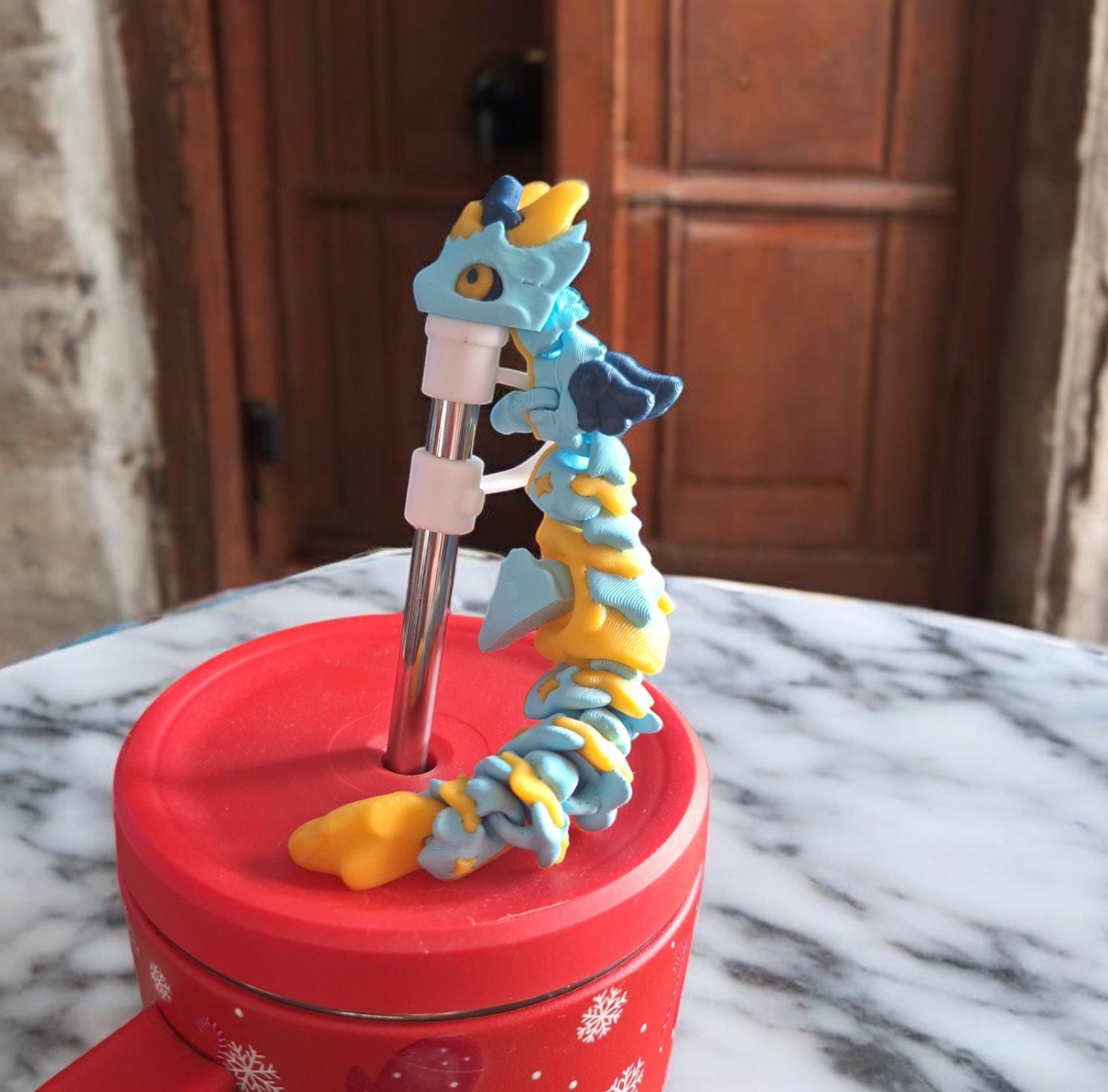 3D articulated baby atria colorful dragon straw cap / 3d printed baby atria dragon animals / dragon straw topper cover Fidget figurines