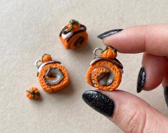 Kawaii pumpkin roll cake charms / polymer clay halloween charms / kawaii clay charms / kawaii clay jewelry / pumpkin cake roll charms