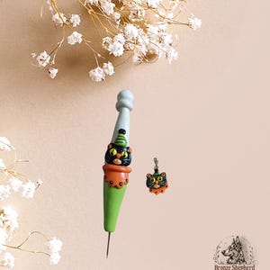 Adorable crochet chat vintage en pâte polymère / crochet chat d'halloween de style vintage / crochet d'halloween d'automne