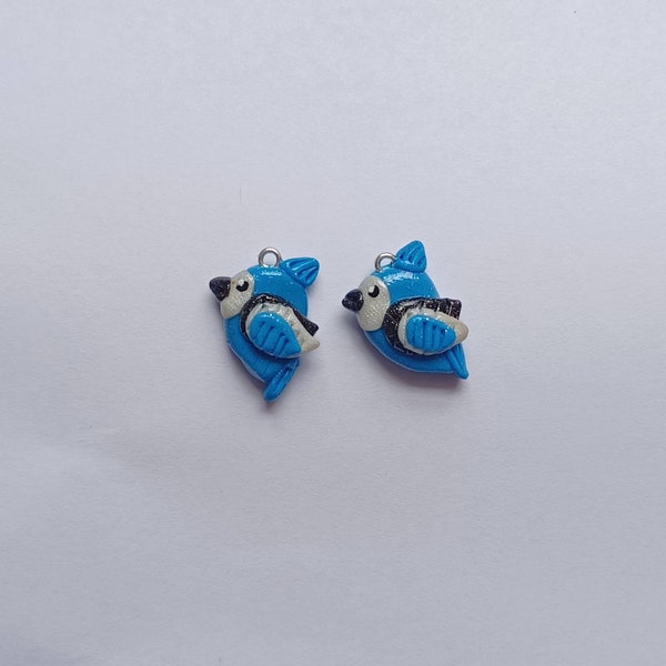 Kawaii bluejay bird charms / polymer clay bluejay charms / kawaii animal charms / kawaii blue jay bird jewelry